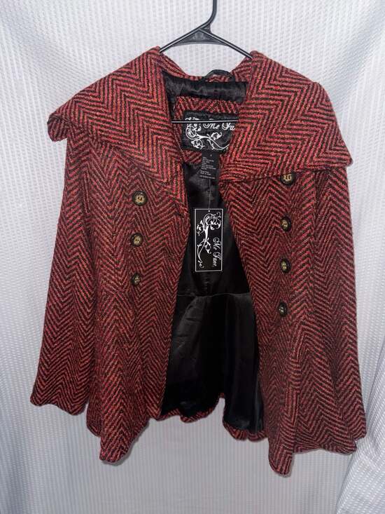 Me Jane Jackets & Blazers - Me Jane Red and Black Chevron Herringbone Double Breasted Peplum Jacket Size Sma